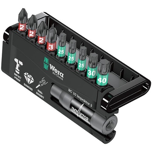 Bitssats 1/4" WERA Bit-Check 10 Impaktor 2