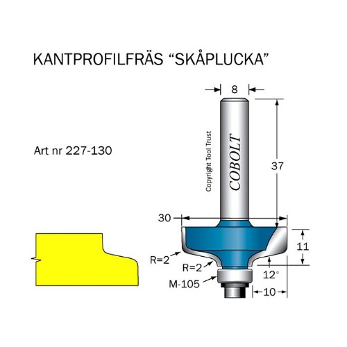 Kantprofilfräs COBOLT med styrlager skåpslucka