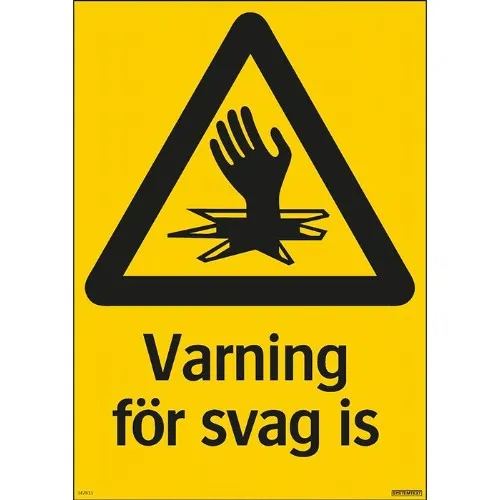 Skylt varning för svag is