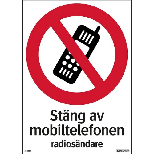 Skylt stäng av mobiltelefon