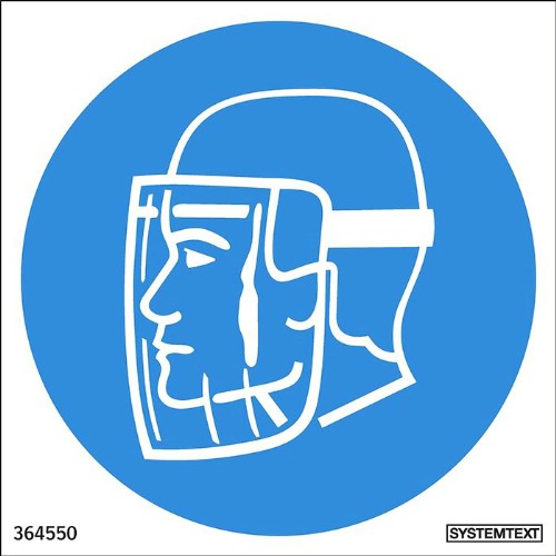 Skylt påbud ansiktsskydd måste användas