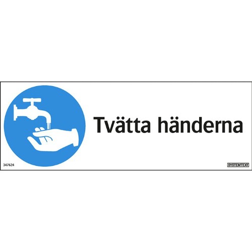 Skylt påbud tvätta händerna