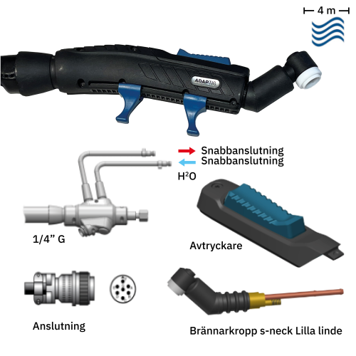 ADAPTIG TIG-BRÄNNARE PASSANDE KEMPPI - VATTENKYLD ADAPTIG TIG-BRÄNNARE PASSANDE KEMPPI - VATTENKYLD